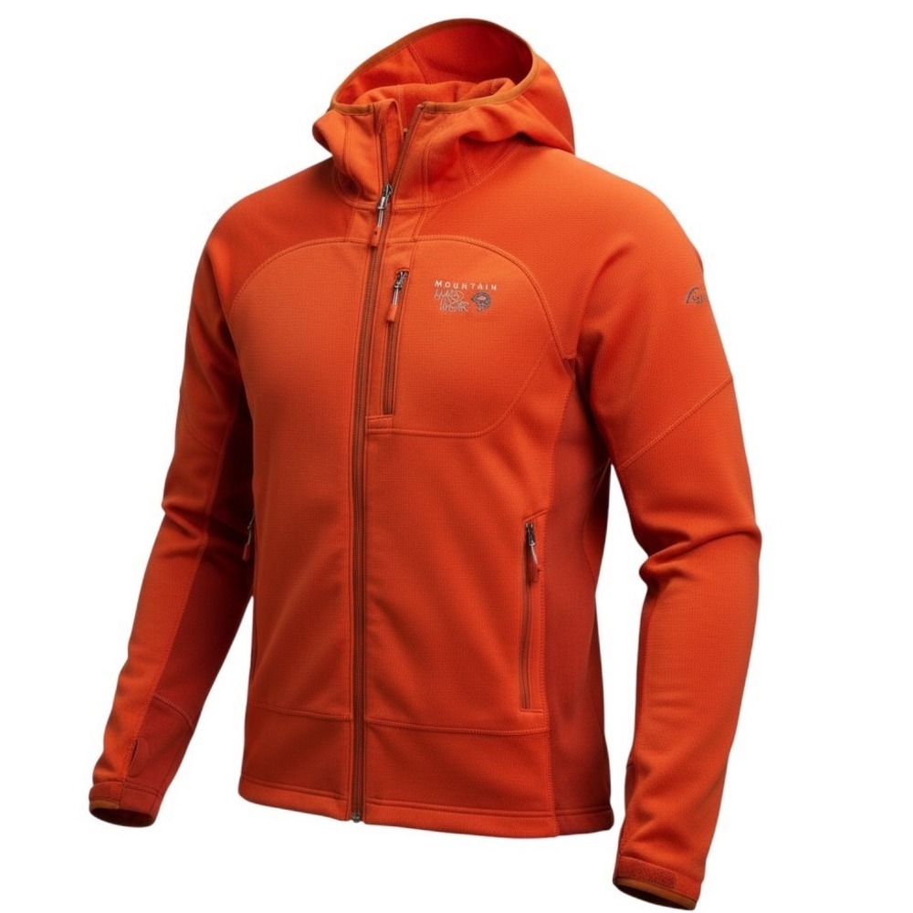 Mountain Hardwear Mens Orange Full Zip Grid Fleece Scuba Hoodie M 2758 - Picture 2 of 8